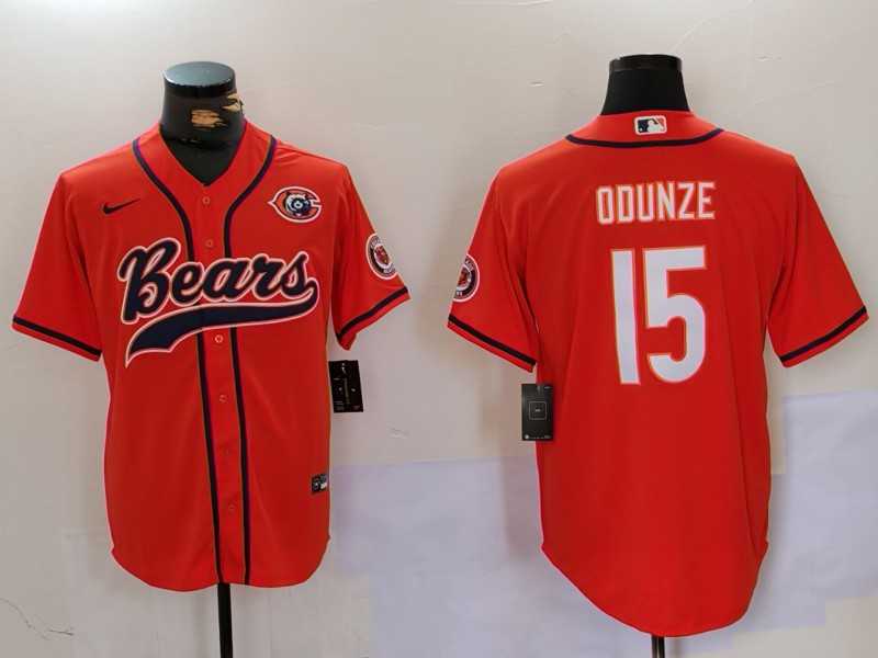 Men%27s Chicago Bears #15 Rome Odunze Orange Throwback With Patch Cool Base Stitched Baseball Jersey->chicago bears->NFL Jersey
